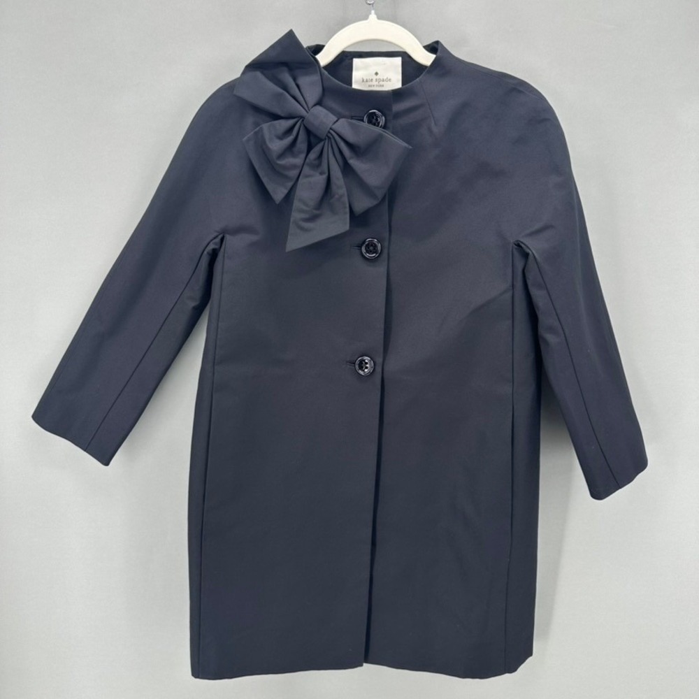 NWT Kate Spade Kendall Swing Coat Black Silk Blend Size S Bow Neck Preppy Dainty
